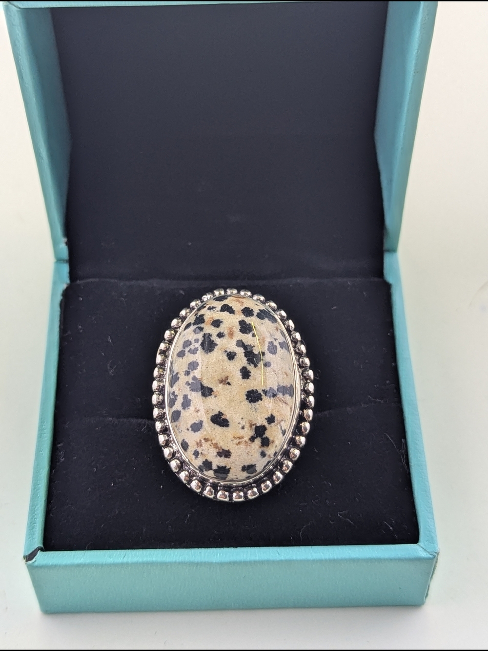 ✨ Vintage Statement Ring – Genuine Dalmatian Jasper & 925 Sterling Silver ✨